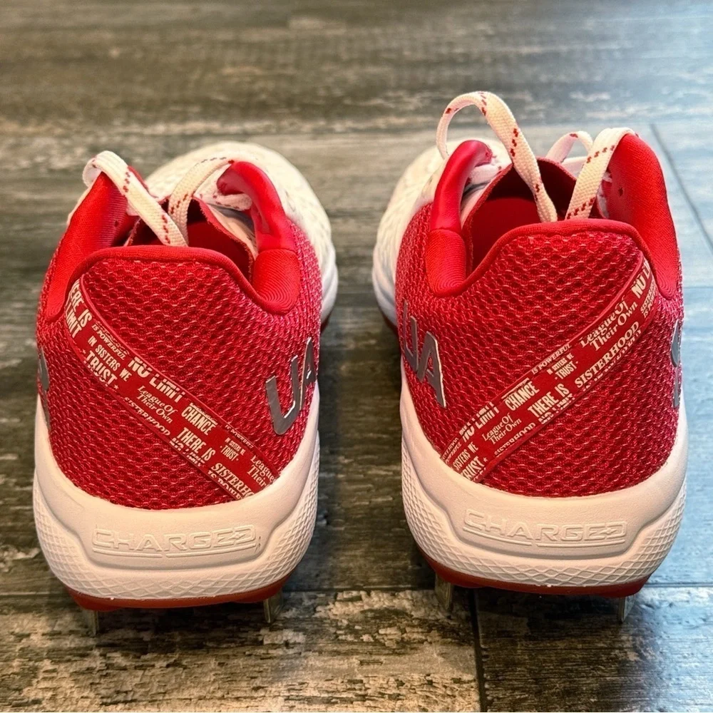 Under Armour UA Glyde 2 MT Metal Softball Cleats White Red Womens Size‎ 9 NEW